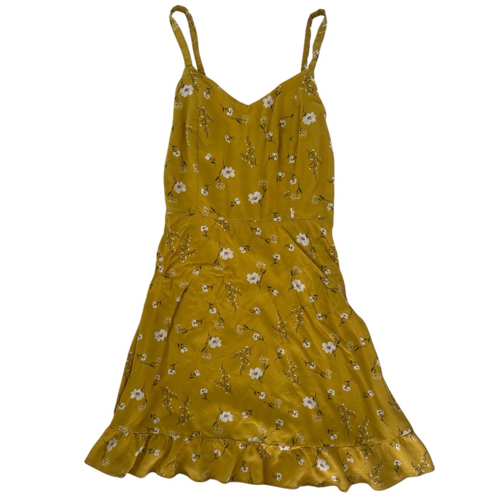 Old Navy Mustard Floral Cami Sundress Cottagecore Boho Ruffle Hem Dress Sz small